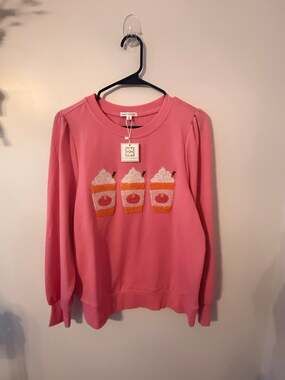 Mary Square Shelby Pumpkin Spice Latte Sweatshirt Pink Puff Sleeve NWT Small